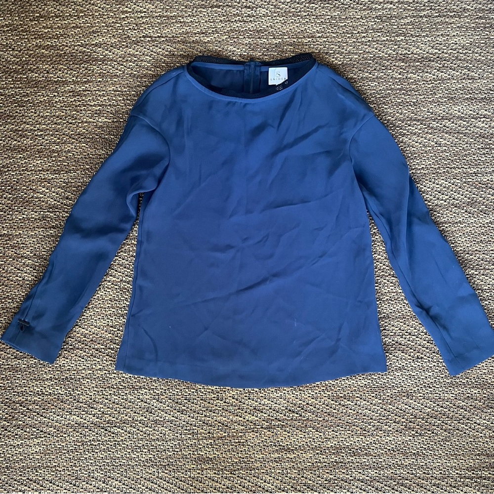 Navy designer Snider long sleeve shirt with zipper on back